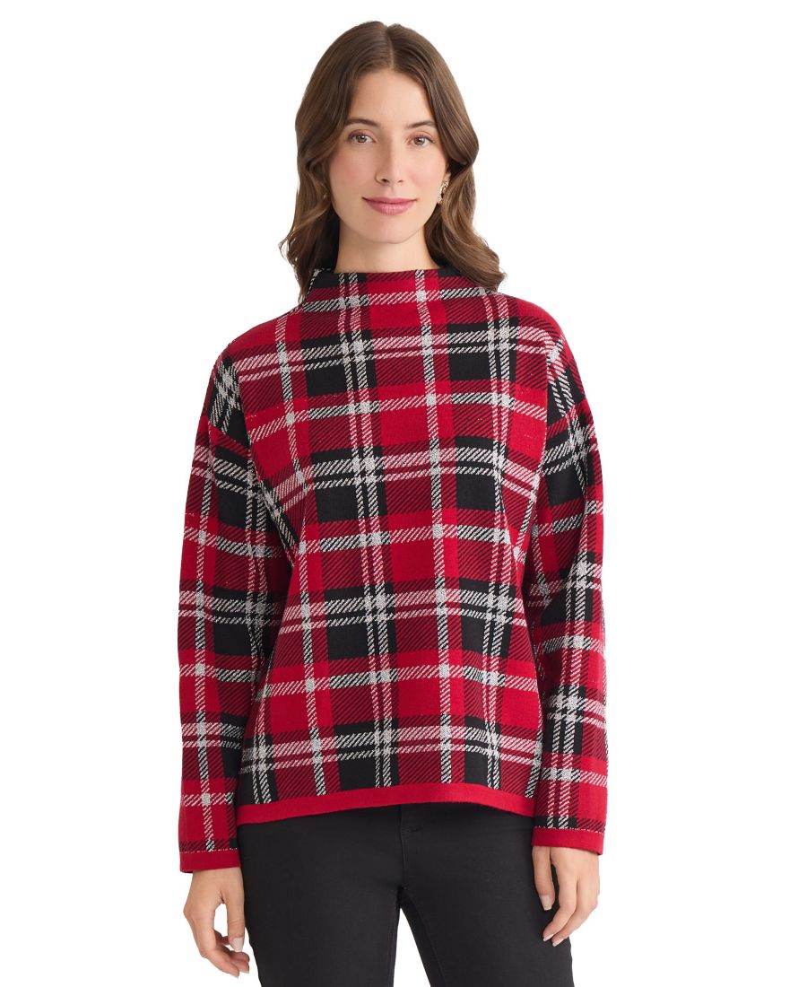 

Женский клетчатый свитер с высоким воротником Jones New York, Jones Black/Venetian Red