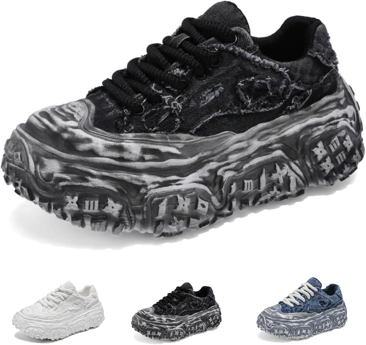 

Мужские модные кроссовки MACEFIL с массивной подошвой 8 см, джинсовый холщовый материал, стиль «папа», удобная обувь для прогулок и уличного стиля, черный