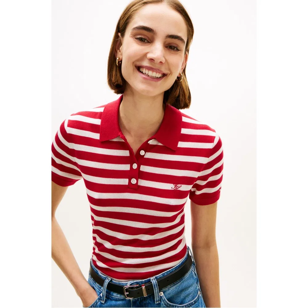 Женский свитер поло Tommy Hilfiger Women из смесового шёлка, красный — фото 4
