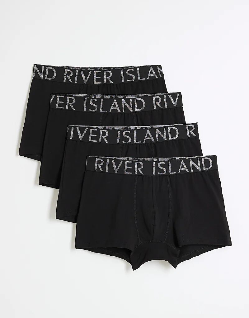 

Упаковка из 4 хлопковых трусов-боксеров-стрейч черного цвета River Island