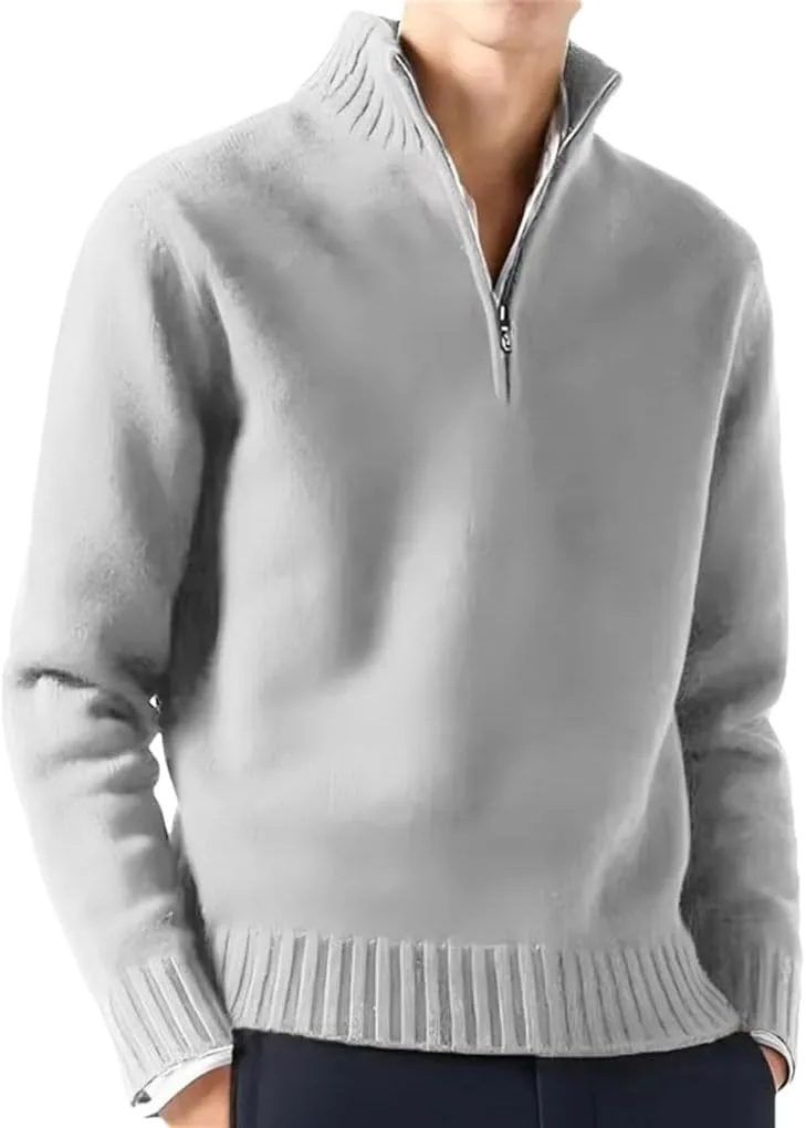 

Мужской однотонный повседневный свитер с высоким воротником, молнией и фактурной вязкой