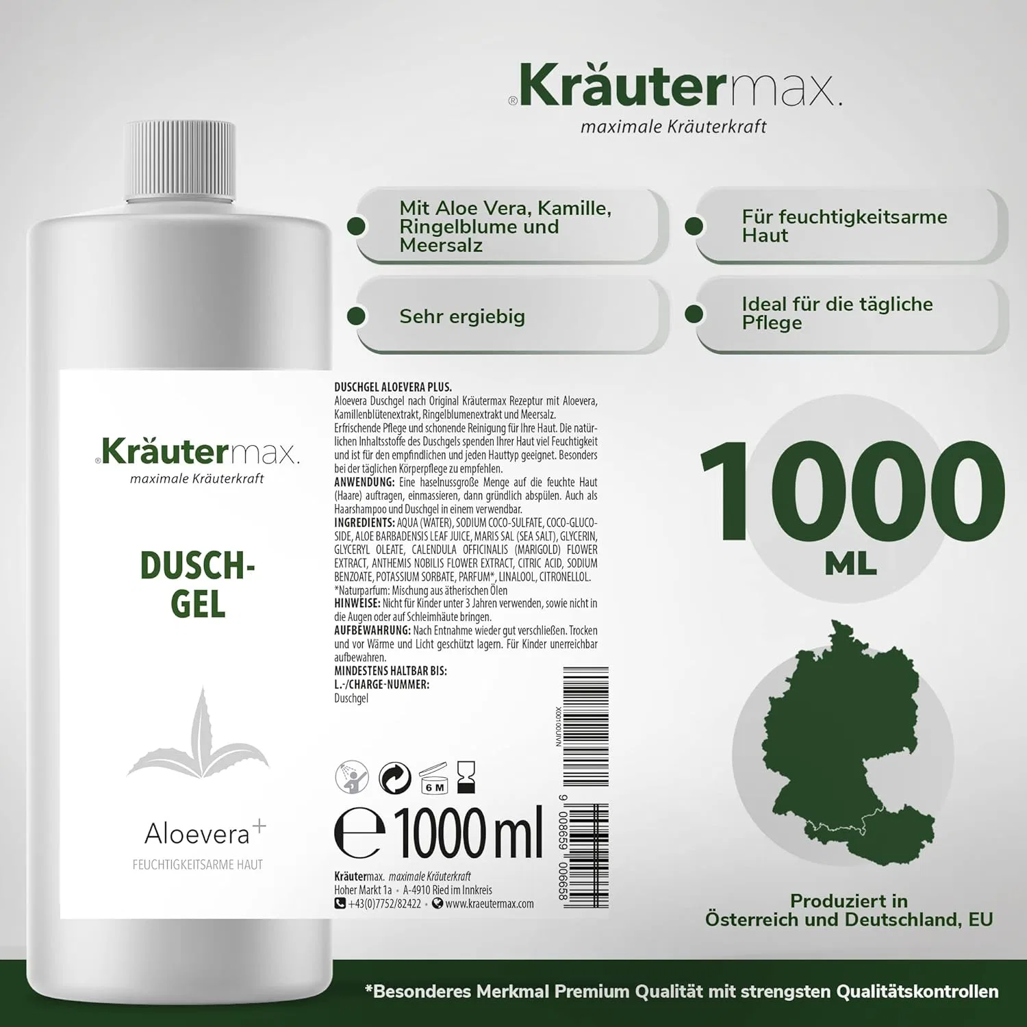 Гель для душа и шампунь Kräutermax с алоэ вера, 1000 мл Kräutermax. — фото 4