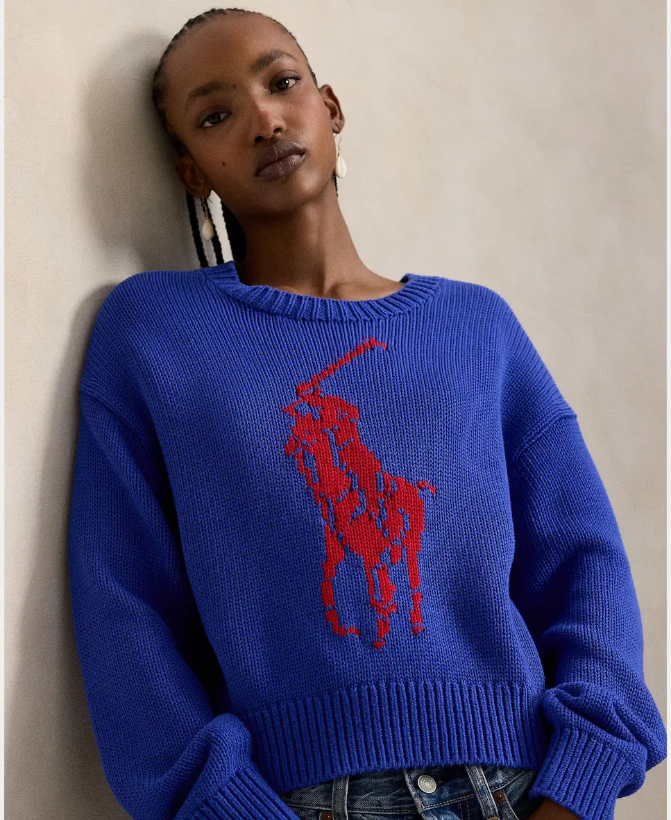 Женский хлопковый джемпер с большой лошадью Polo Ralph Lauren, Azul Cobalto