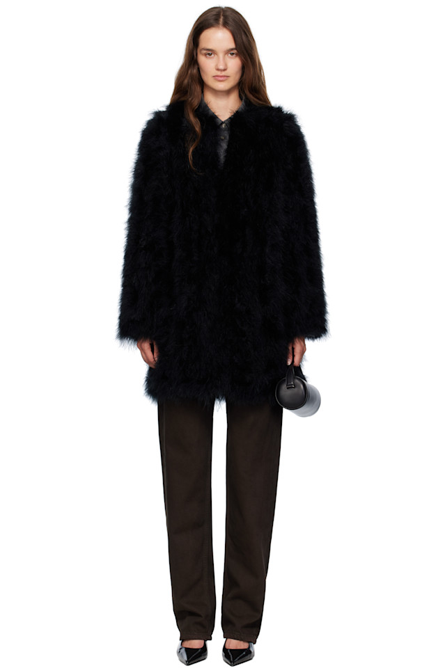 

Yves Salomon Черная длинная перьевая шуба