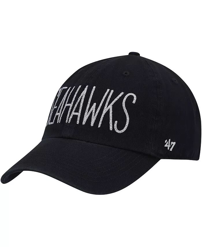 

Женская черная кепка Seattle Seahawks '47 Shimmer Text Clean Up Adjustable '47 Brand