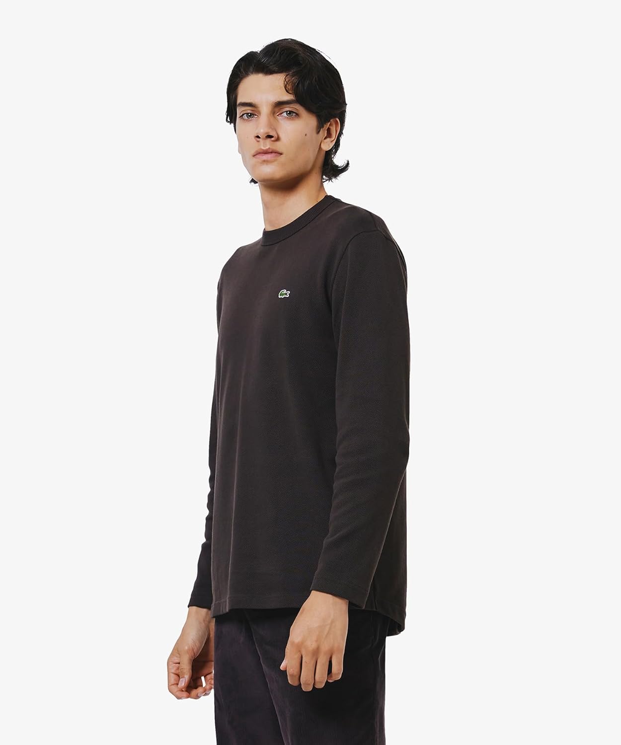 Мужская классическая футболка с длинным рукавом и объемным пике от LACOSTE (Официальная версия), темно-коричневый — фото 4