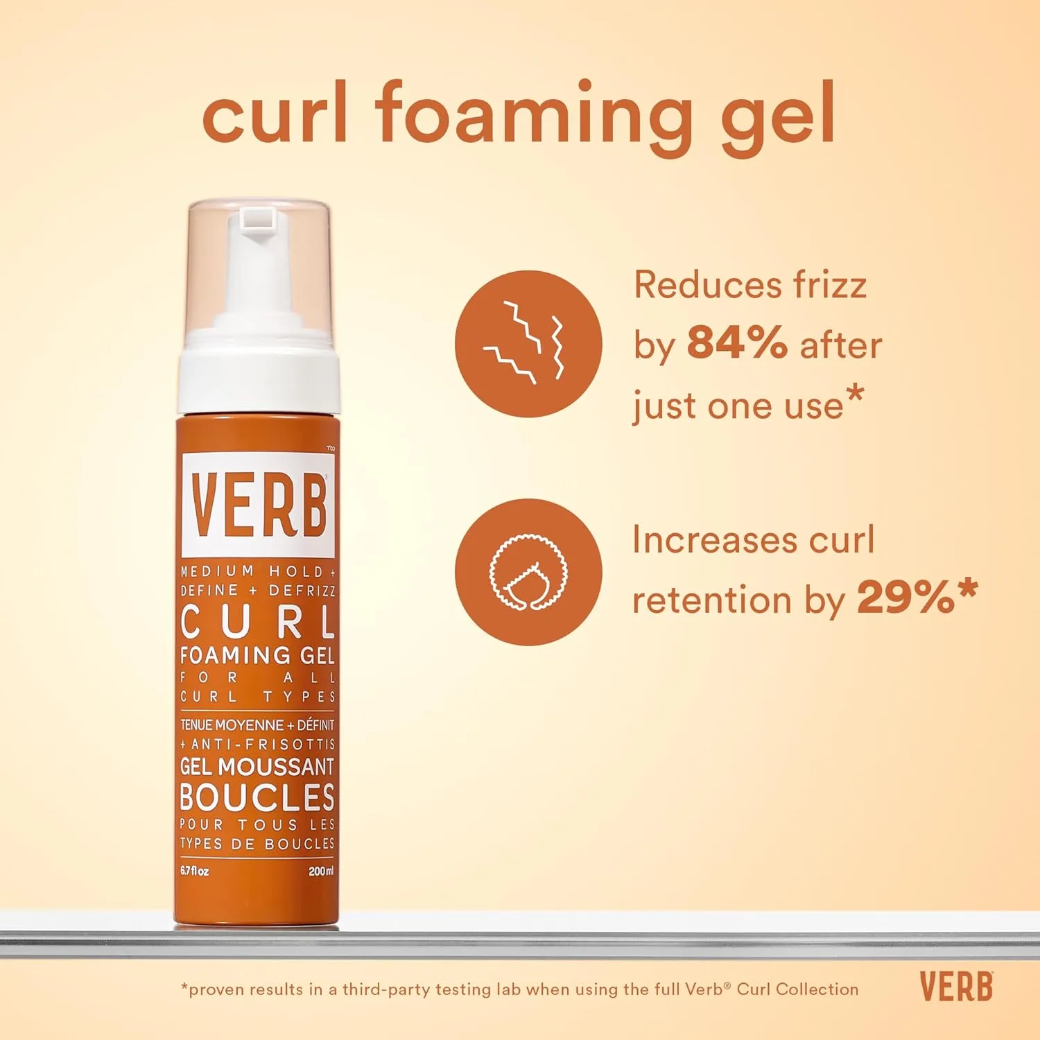 VERB Curl Foaming Gel - пенка для укладки против пушистости, для волн, локонов и кудрей, фиксирует и подчеркивает, средняя фиксация, веганский продукт, без парабенов и сульфатов 15,35 (3 шт.) — фото 2