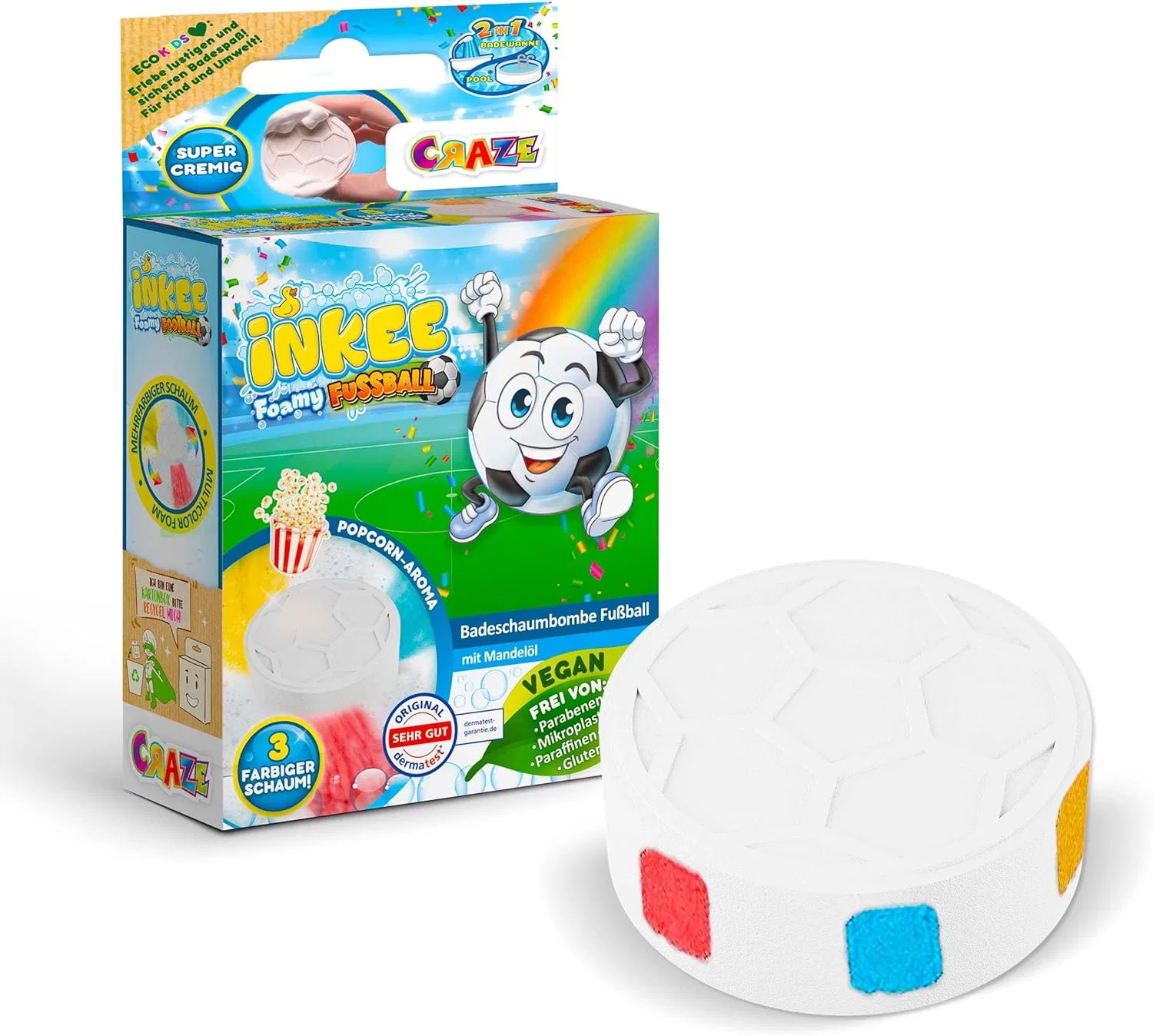 Детская бомбочка для ванны INKEE Foamy Football с ароматом попкорна Inkee
