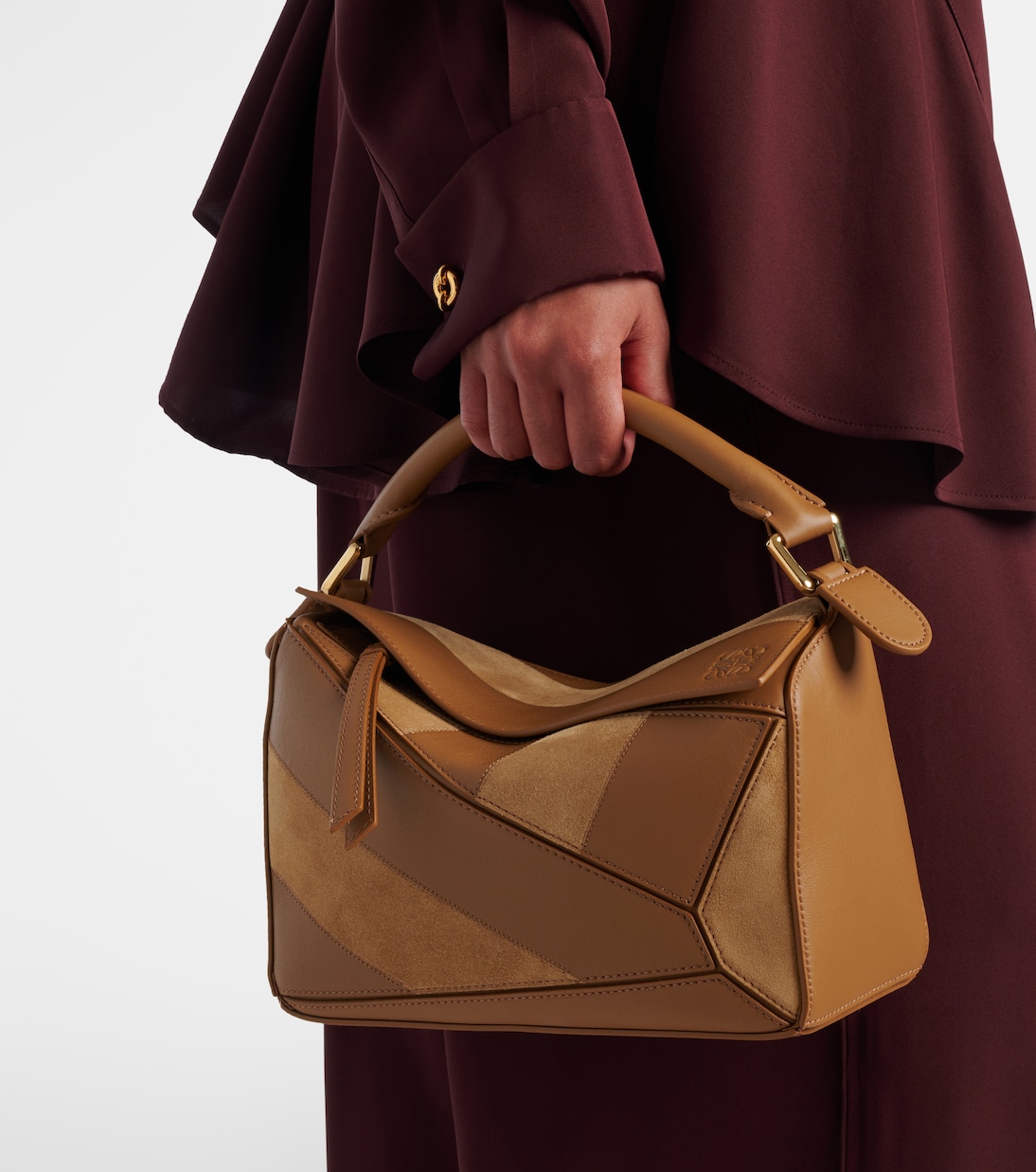 Пазл Сумка-тоут из кожи и замши малая Loewe, Oak — фото 2