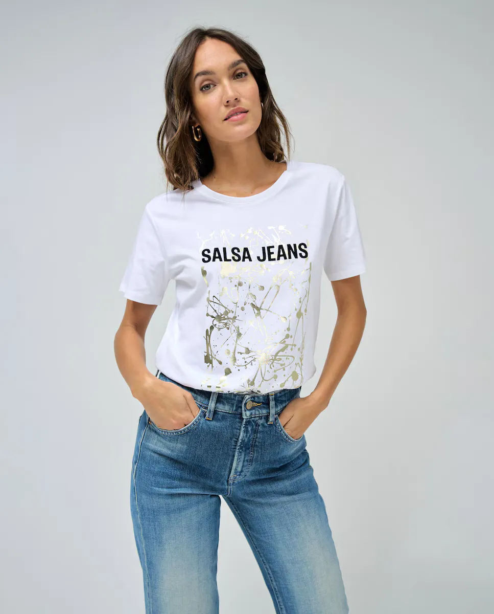 

Женская футболка с коротким рукавом и принтом спереди Salsa Jeans, белый