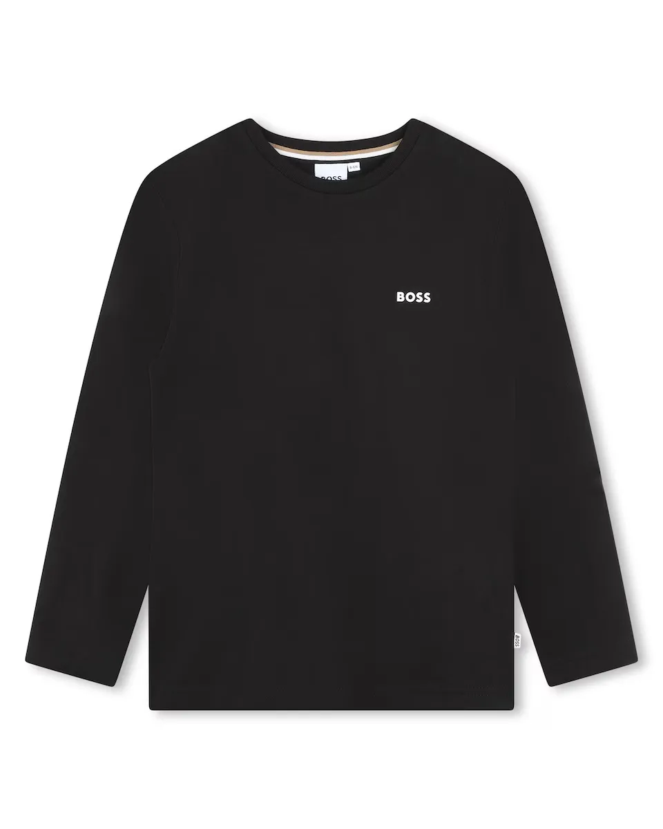 

Футболка для мальчика с длинными рукавами из 100% хлопка BOSS Kidswear, черный