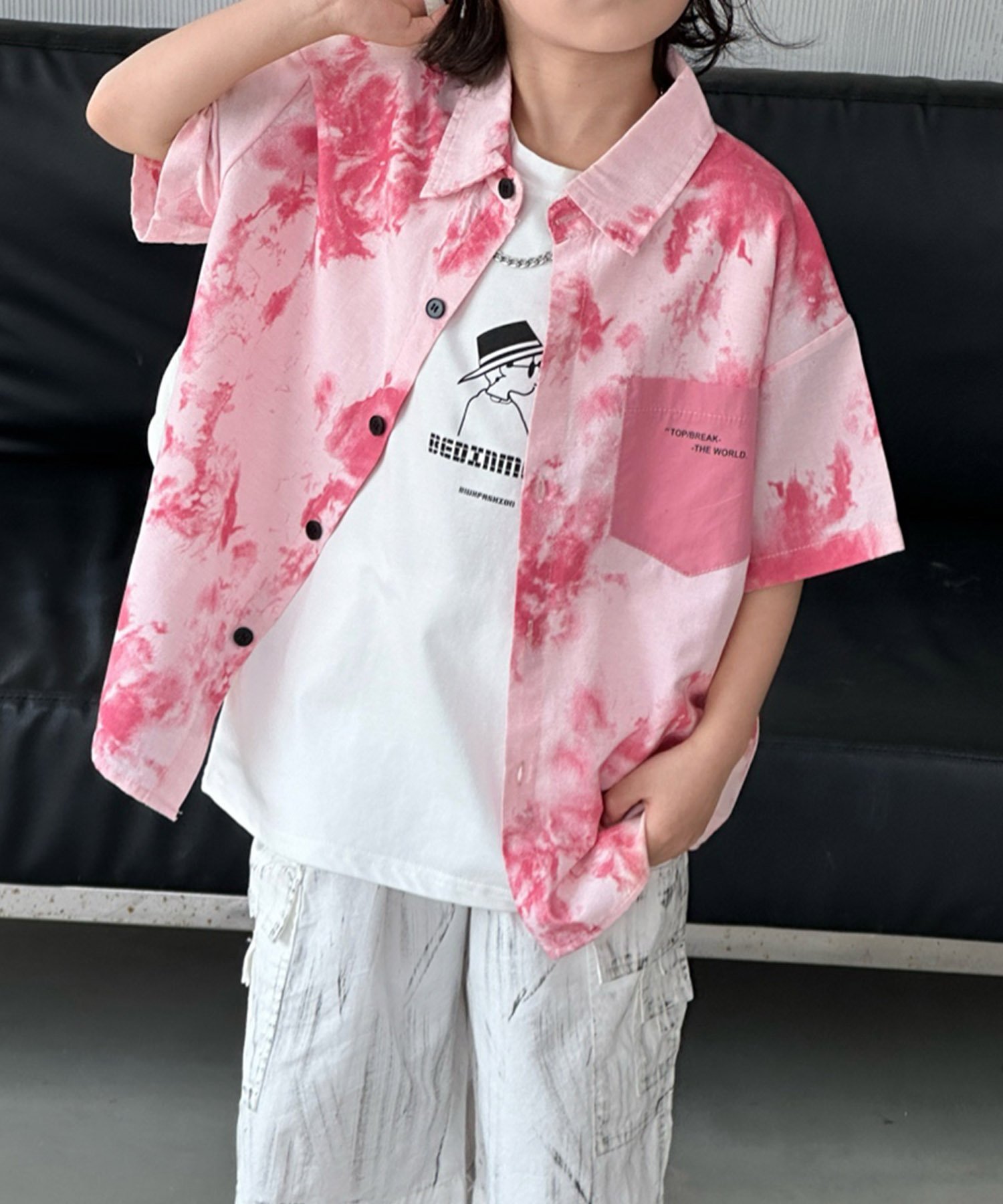Детская футболка с коротким рукавом в стиле тай-дай [aimoha-KIDS-] Aimoha Kids, pink — фото 2