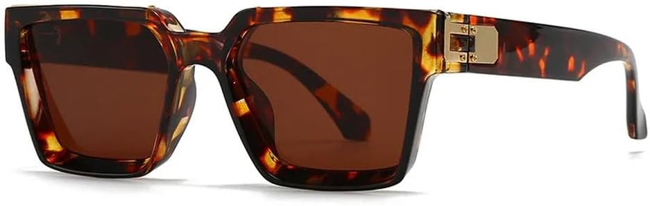 

Классические винтажные квадратные солнцезащитные очки с заклепками для женщин и мужчин, популярные роскошные солнцезащитные очки в стиле панк, очки для активного отдыха и вождения HYYZZC, Leopard Tea