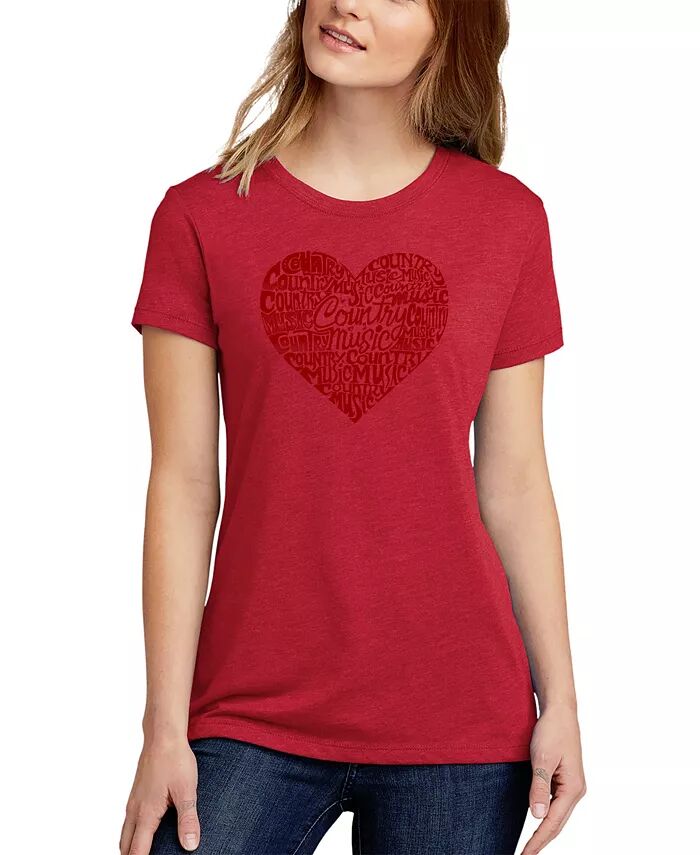 

Женская футболка Premium Blend Word Art Country Music Heart LA Pop Art, красный