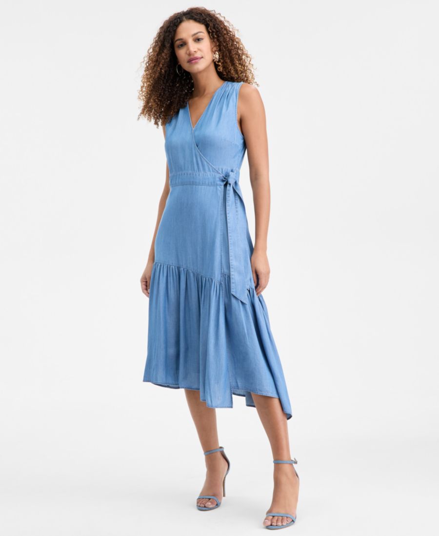 

Женское асимметричное многослойное платье-халат без рукавов с запахом, размеры P/XS-XXL INC International Concepts, Medium Indigo