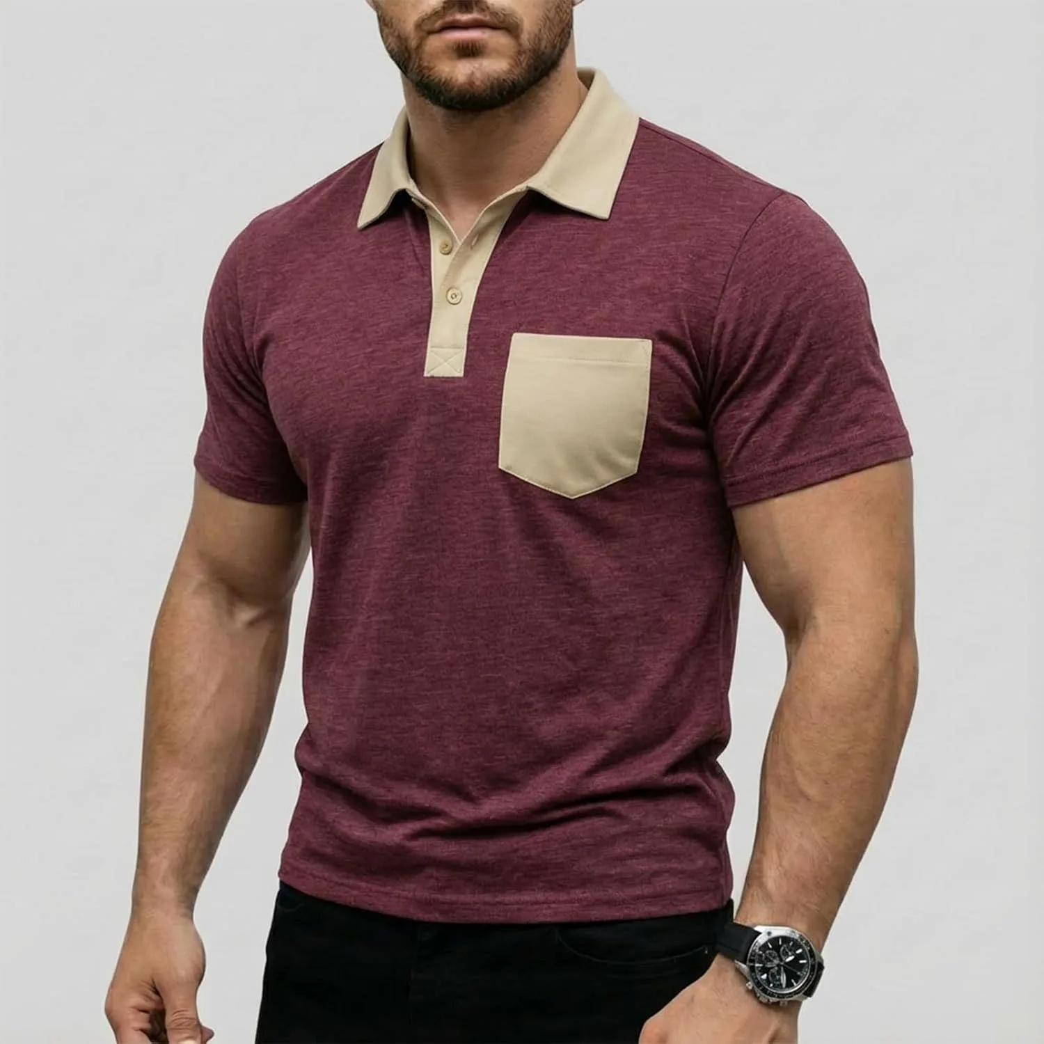 Мужская рубашка с коротким рукавом Color Block Slim Fit — фото 2