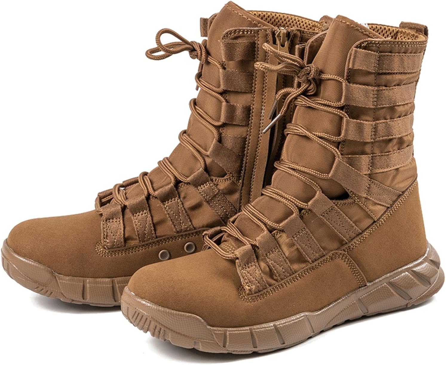 

Тактические ботинки для мужчин, легкие ботинки с боковой молнией, для походов, мотоцикла и боевые Zivopah, коричневый