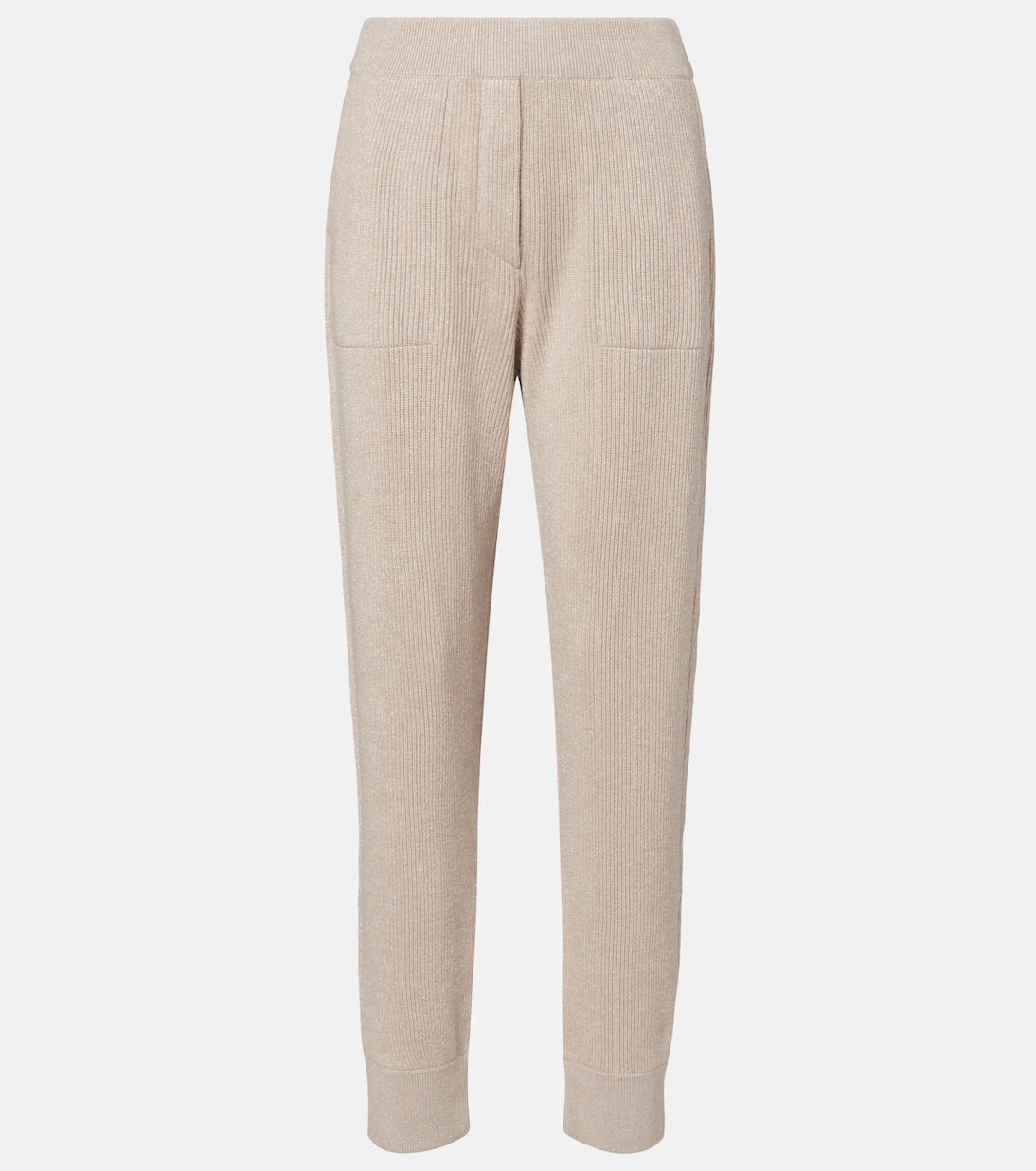

Зауженные брюки из кашемировой смеси с ребристой вязкой Brunello Cucinelli, Feather+Beige