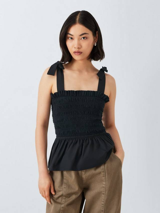 

Топ с завязками на плечах и сборками John Lewis ANYDAY, Black