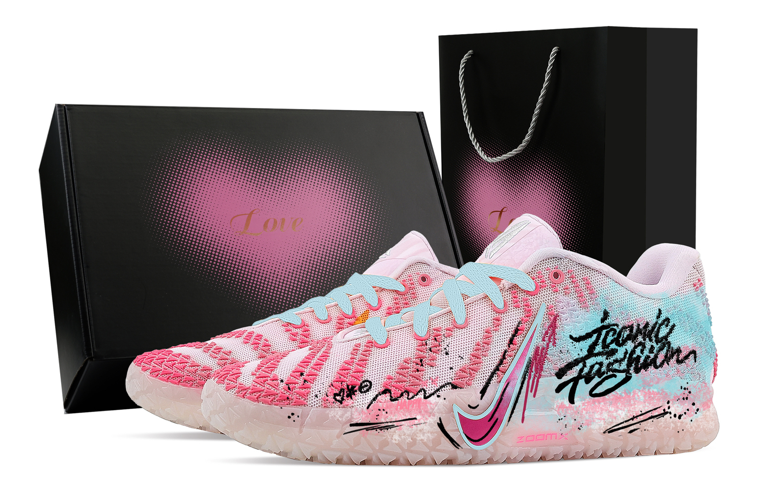 

Nike Мужские баскетбольные кроссовки Ja Morant 3 Urban Chic Style Pink Wave, Heart Box Rebound Grip Low top, сине-розовые