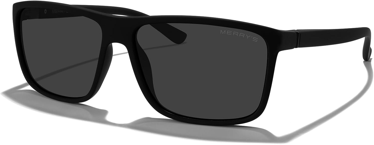 

Прямоугольные поляризованные спортивные солнцезащитные очки MERRY'S для мужчин и женщин, для езды на велосипеде, вождения, рыбалки, с защитой UV400, модель S8225, Rubber Black Frame/Rubber Black Legs/Black Lens