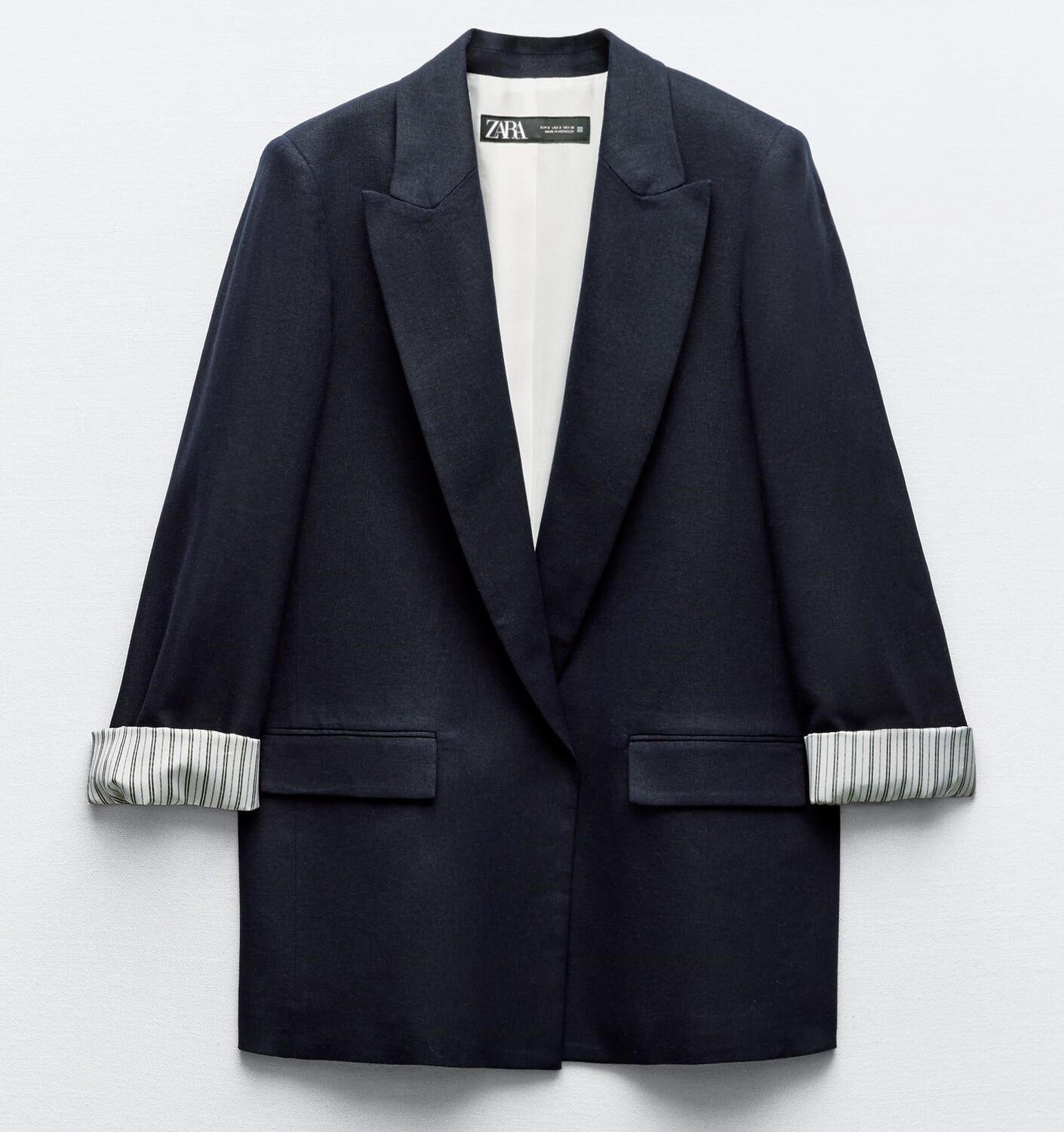 

Блейзер Zara Linen Blend Open, темно-синий