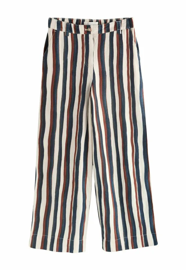 Брюки прямого кроя с широкими штанинами. Next, Ecru Navy Brown Stripe