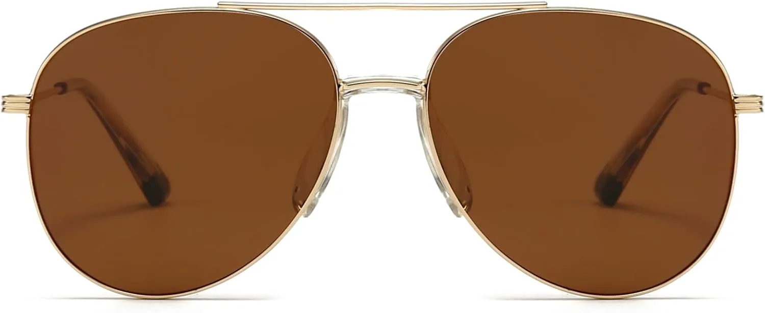 

Классические женские солнцезащитные очки-авиаторы с поляризацией и защитой от УФ-излучения, не спутывающиеся, модные модели 2026 года BOBUXLIIN, Gold/Brown