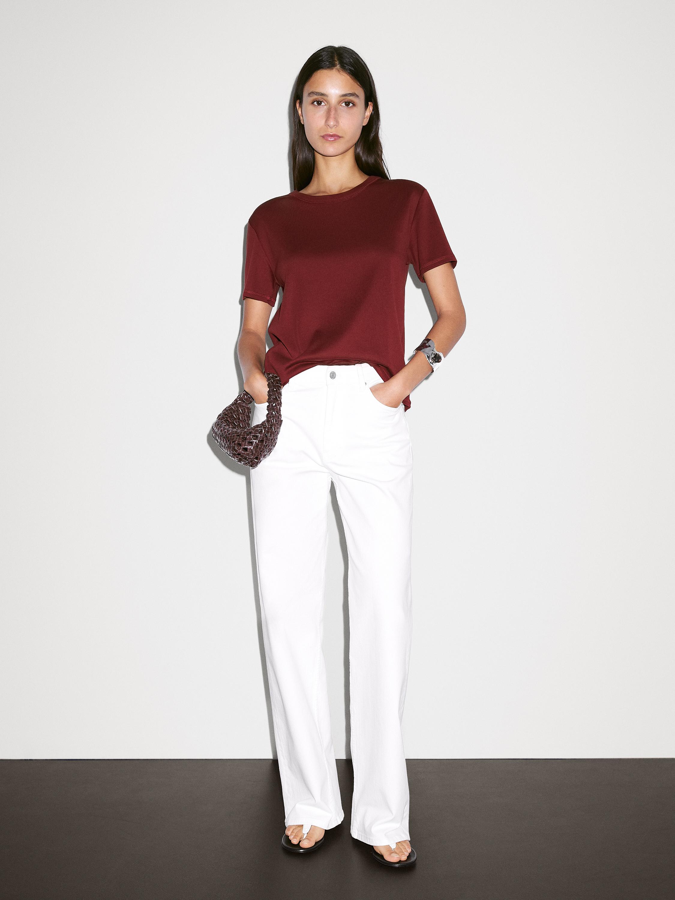 

Футболка прямого кроя с воротником Massimo Dutti, темно-розовый