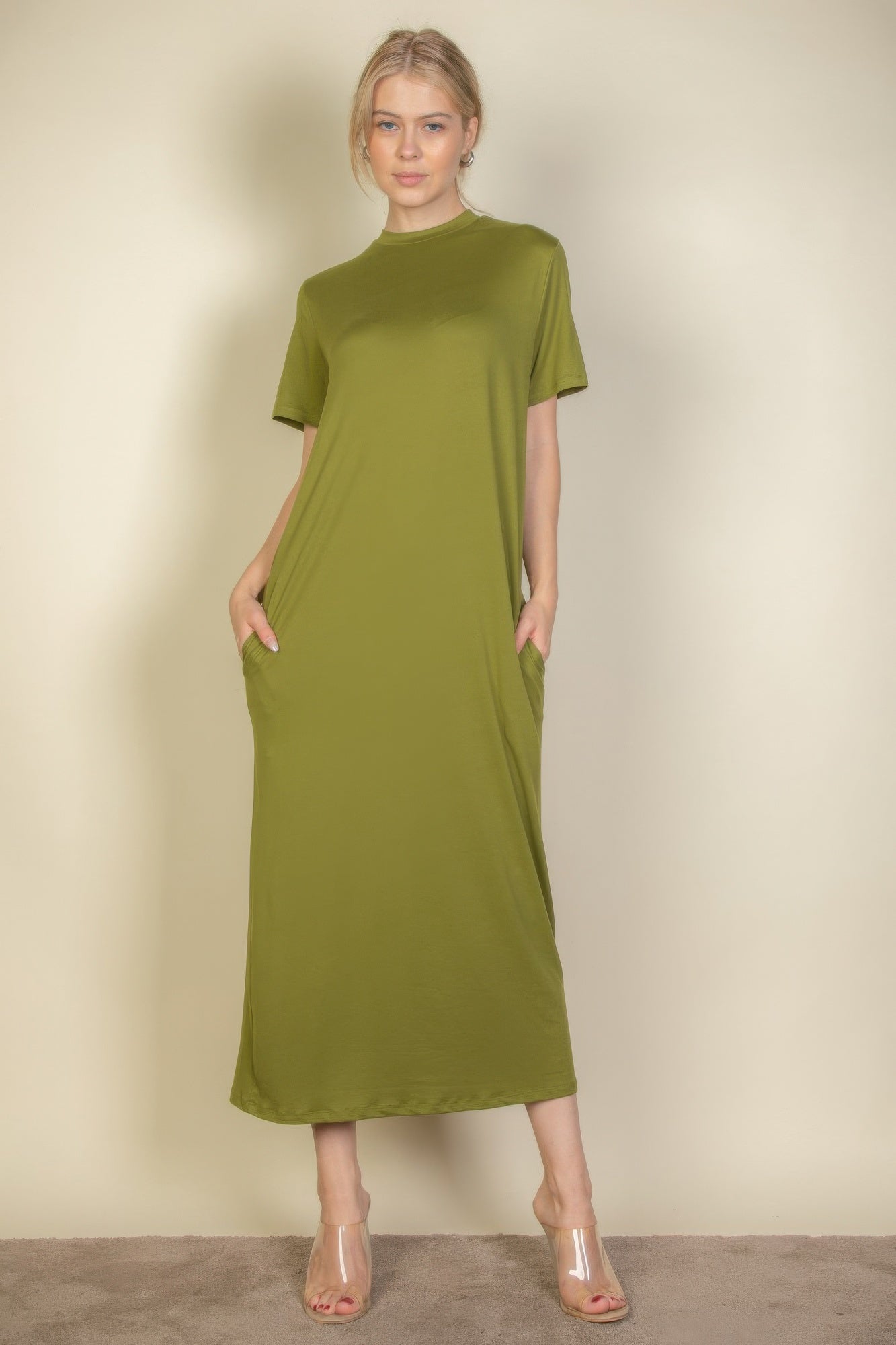 

FASHNZFAB женское платье-футболка с боковыми карманами, цвет olive branch