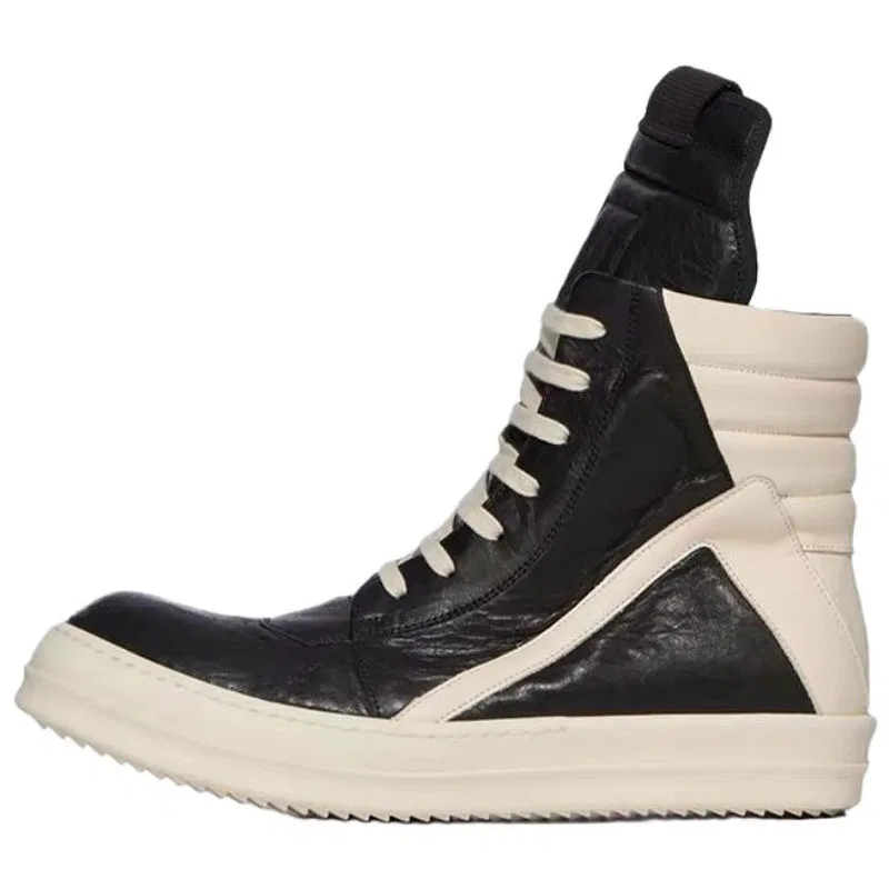 Кроссовки высокие Geobaskets из кожи RICK OWENS с коробкой черно-белые