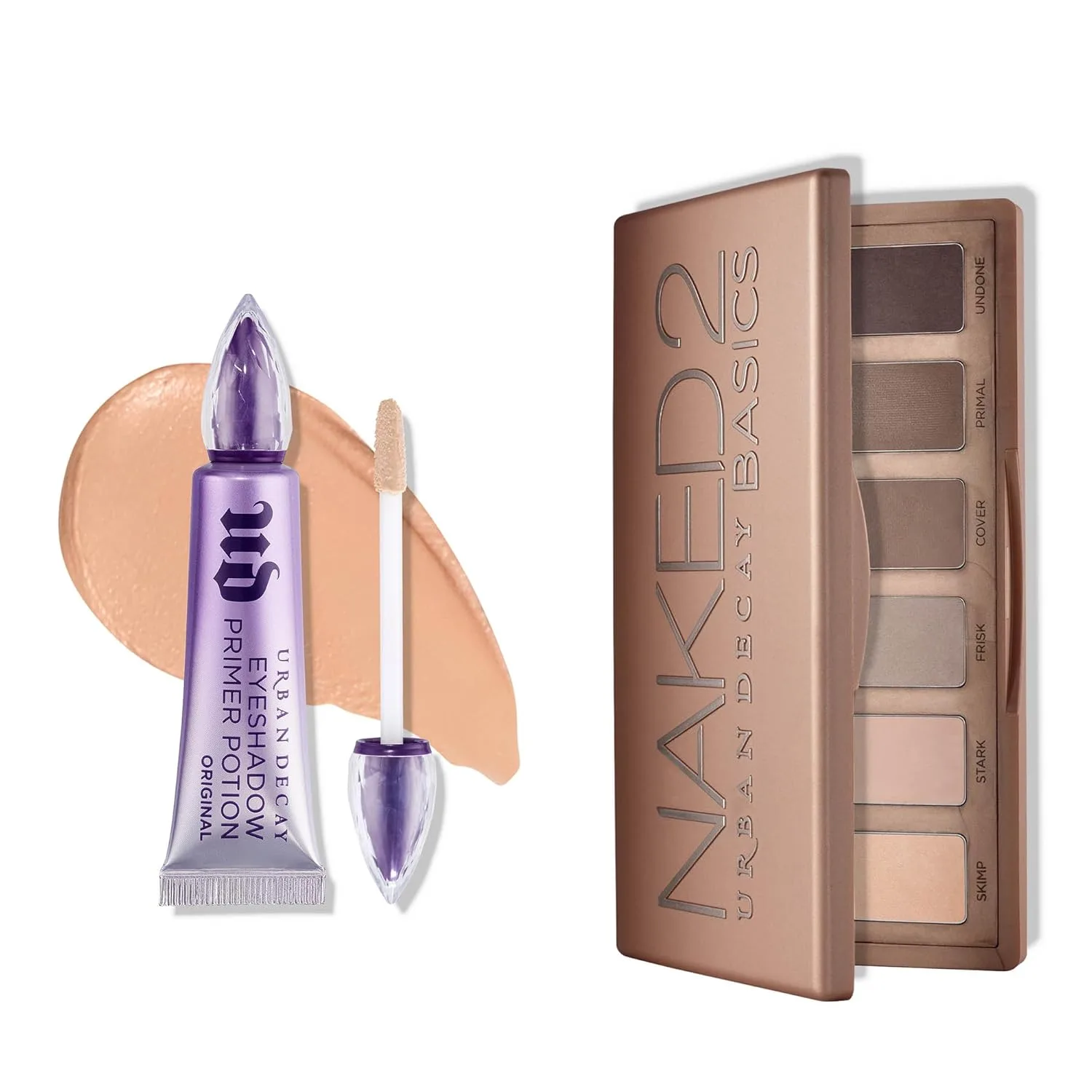 URBAN DECAY Neutral Matte Eyeshadow Bundle - Naked 2 Basics Eye Palette (Taupe & Brown Mattes) + Waterproof Eyeshadow Primer Potion Original, brown