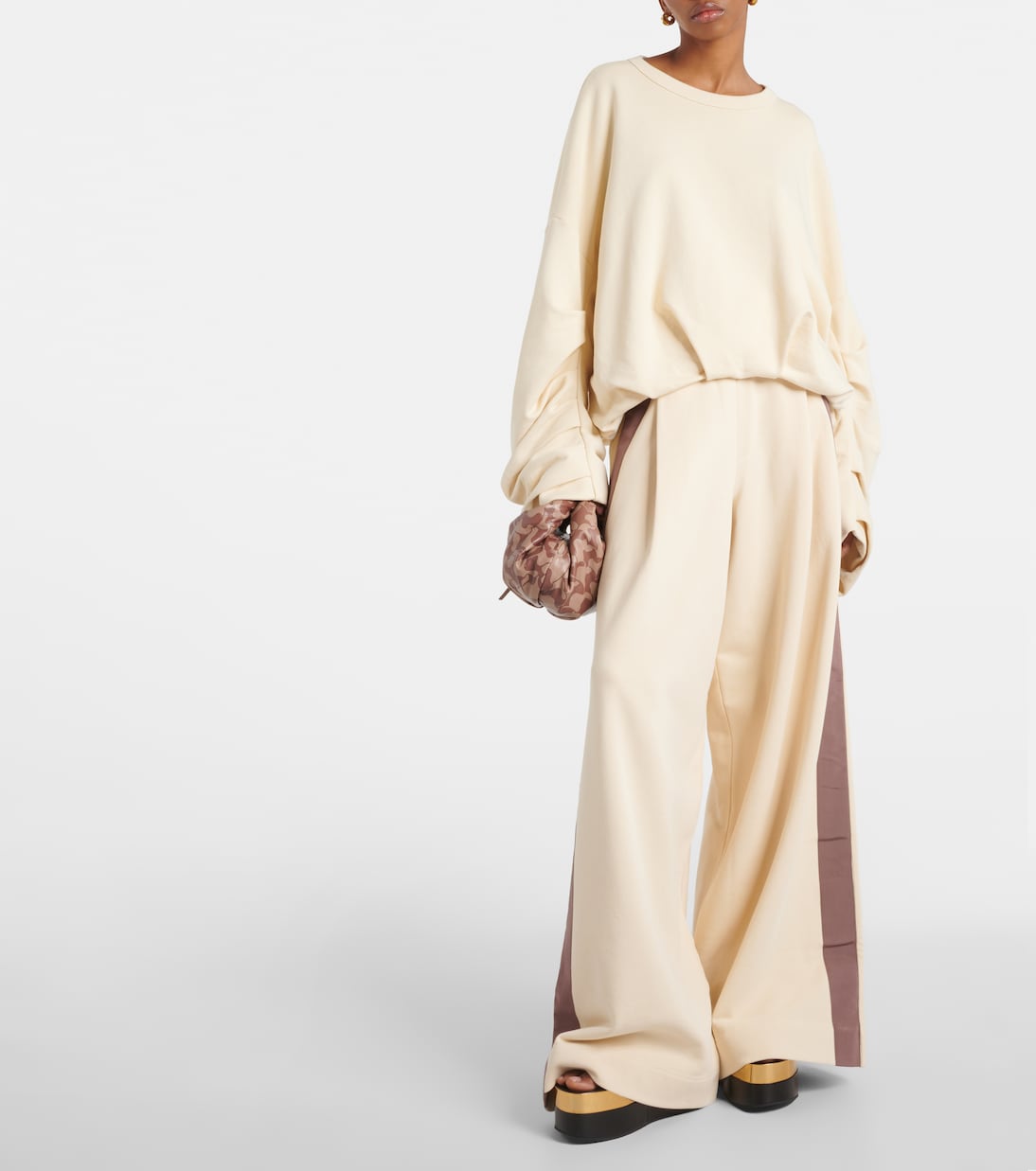 Спортивные брюки из хлопкового джерси Hadium Dries Van Noten, слоновая кость — фото 2