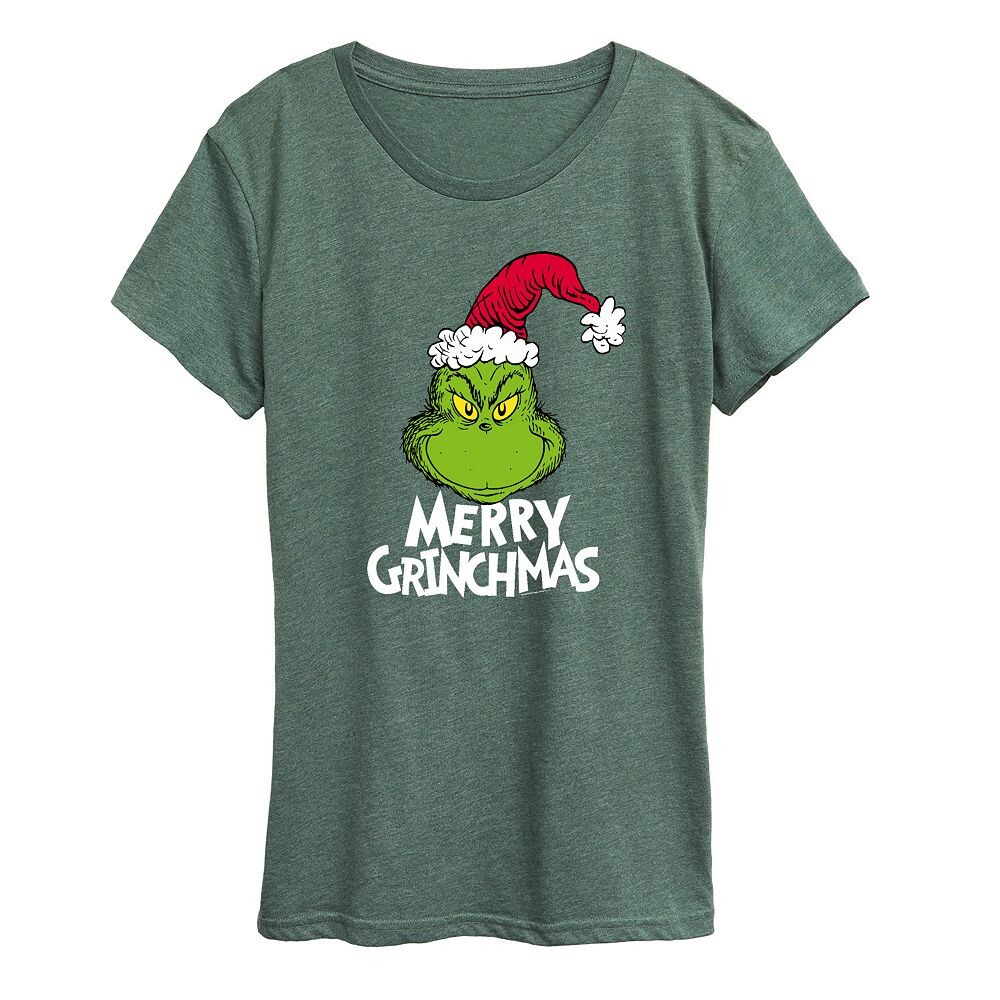 

Женская футболка с рисунком Dr. Seuss The Grinch Merry Grinchmas Licensed Character, цвет Heather Green