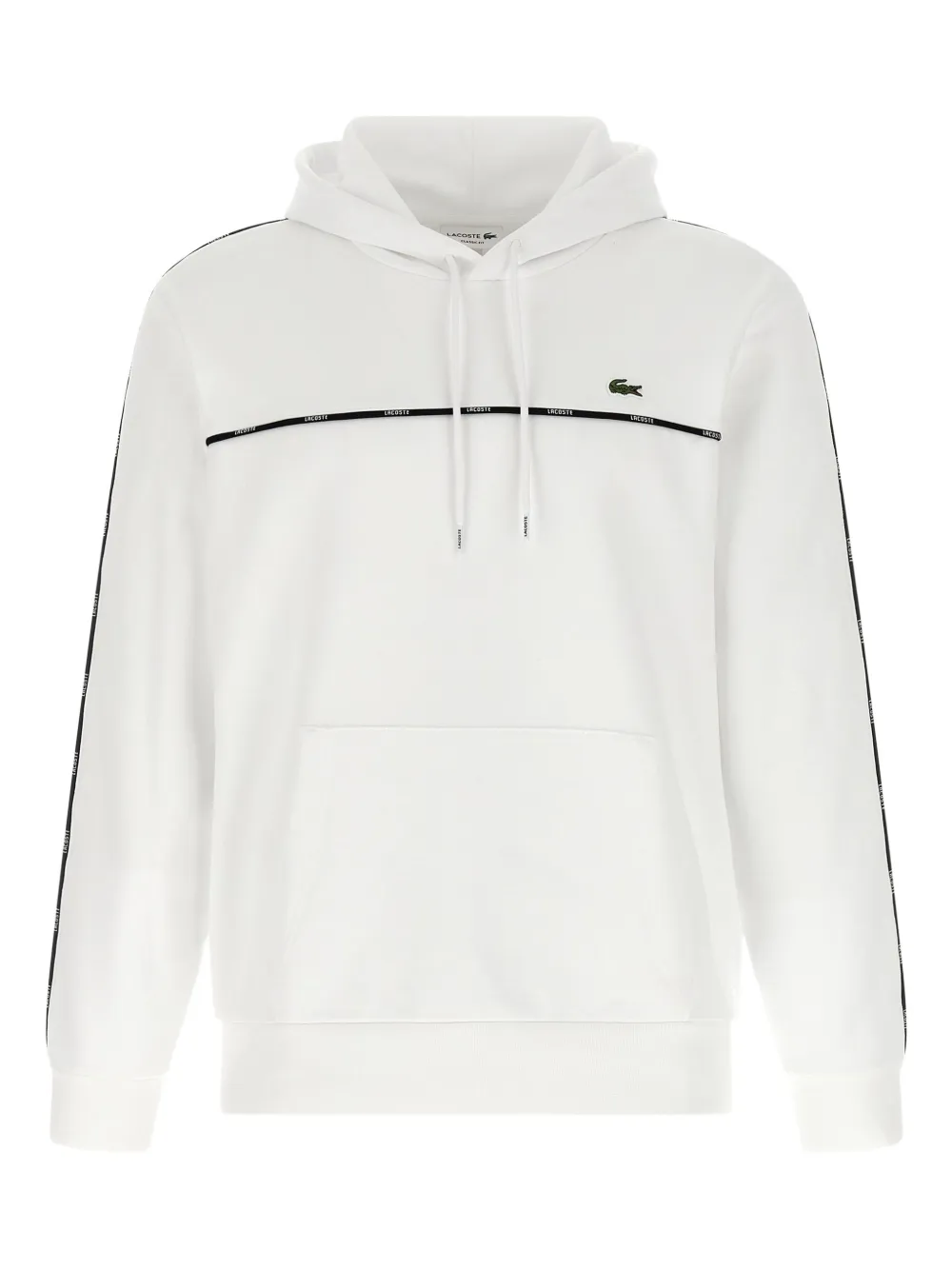 

Толстовка с капюшоном и карманом-кенгуру, отделанным лентой Lacoste, белый