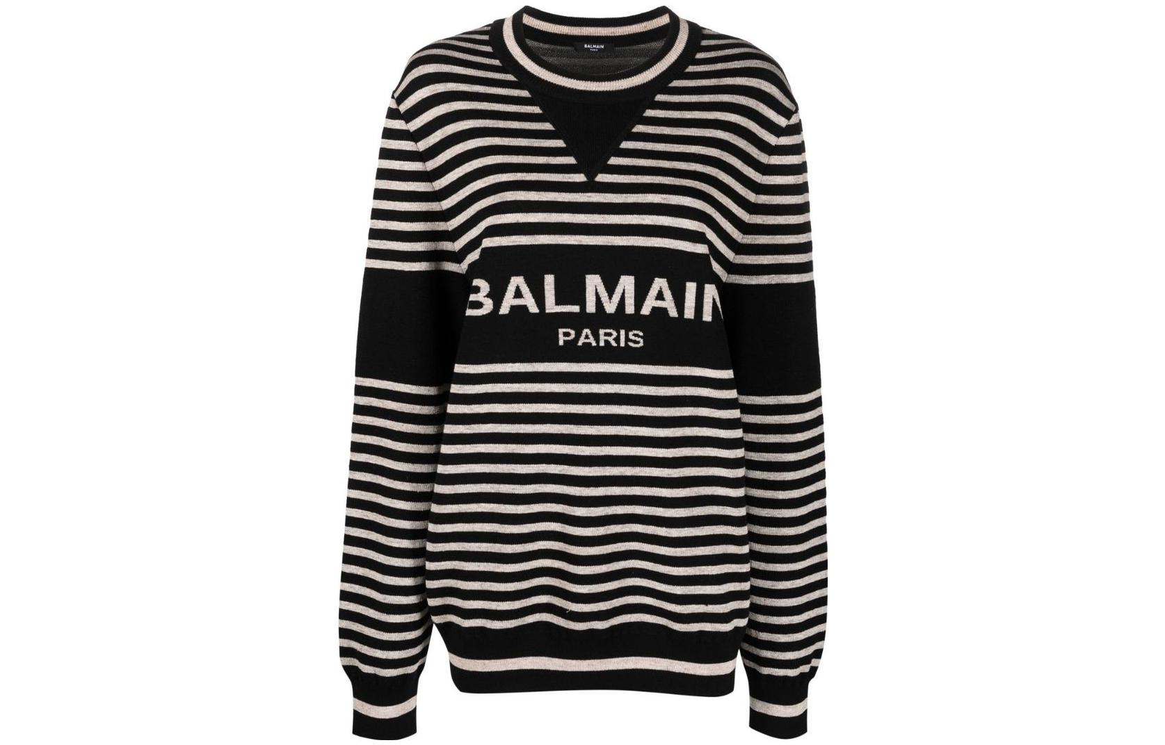 

Джемпер с полосатым логотипом, выполненным в технике интарсии Balmain, черный белый