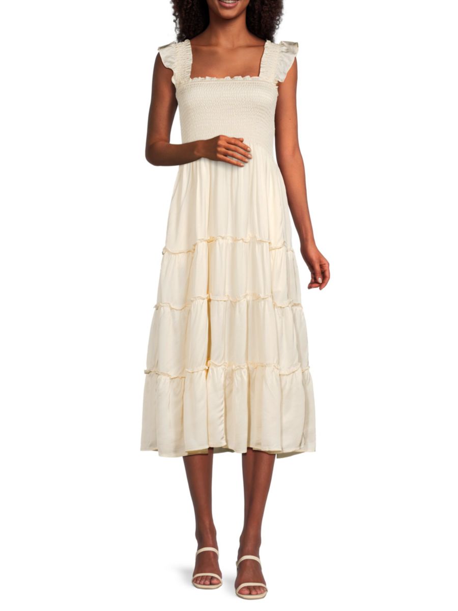 

Платье миди Calypso со сборками и ярусами kourt, слоновая кость