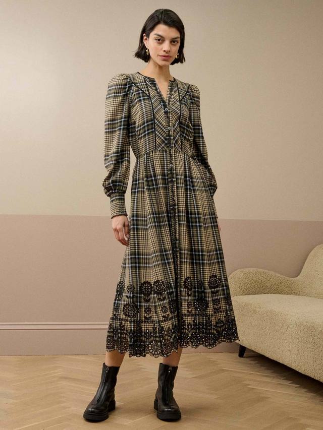 

Вышитое платье миди Brora, Moss/Stone