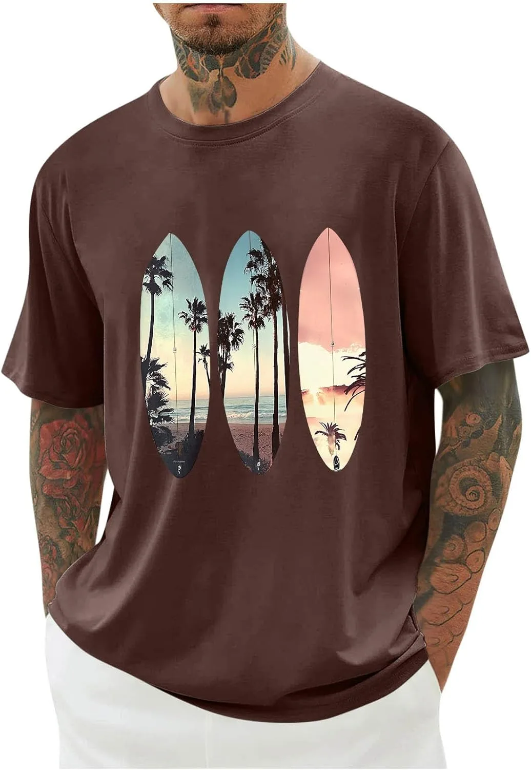 

Мужская футболка Surfboard Palm Tree с коротким рукавом, Casual, летняя