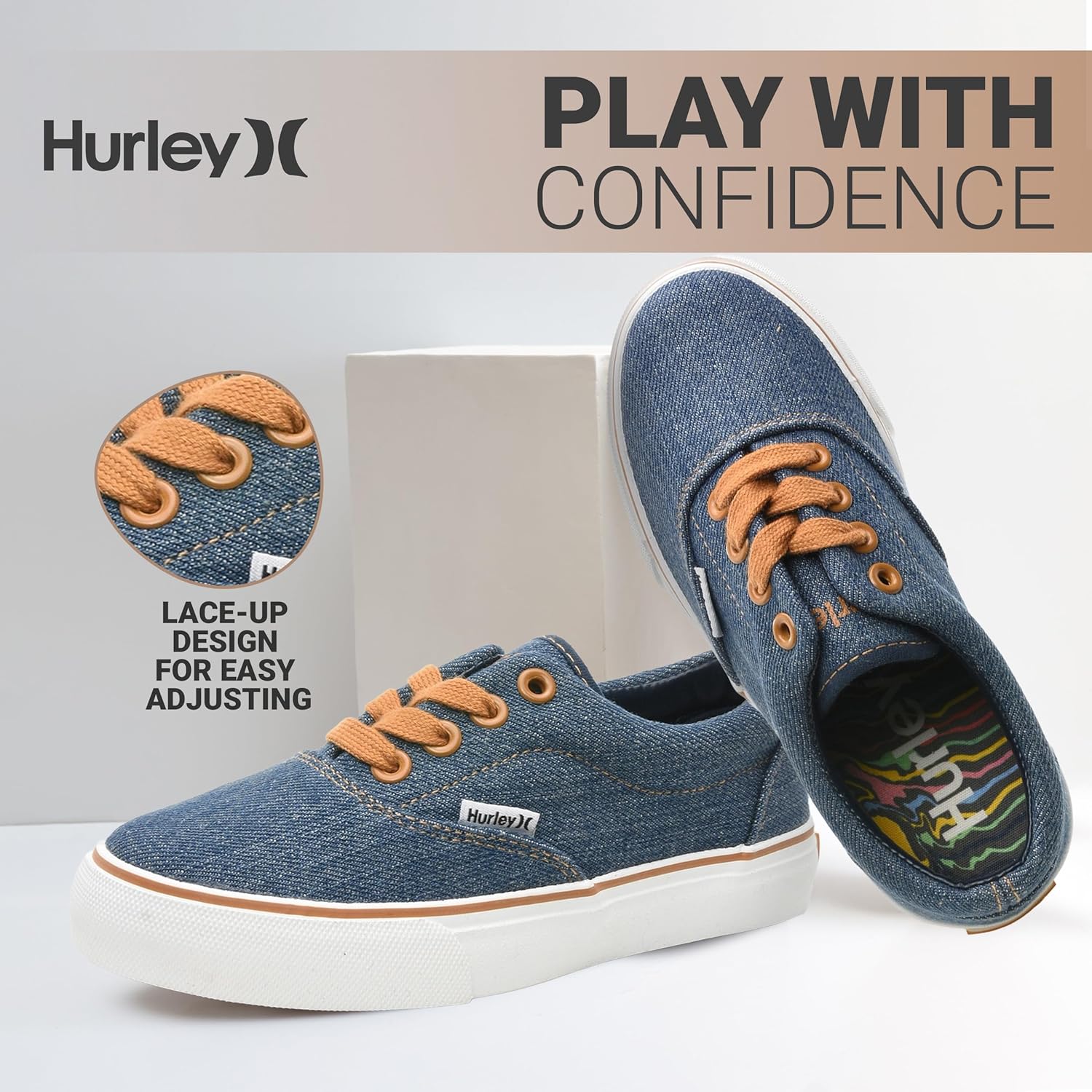 Детские кеды Hurley Marley на шнуровке - низкие кроссовки для скейтбординга для детей, спортивная обувь для мальчиков и девочек, светло-голубой — фото 2
