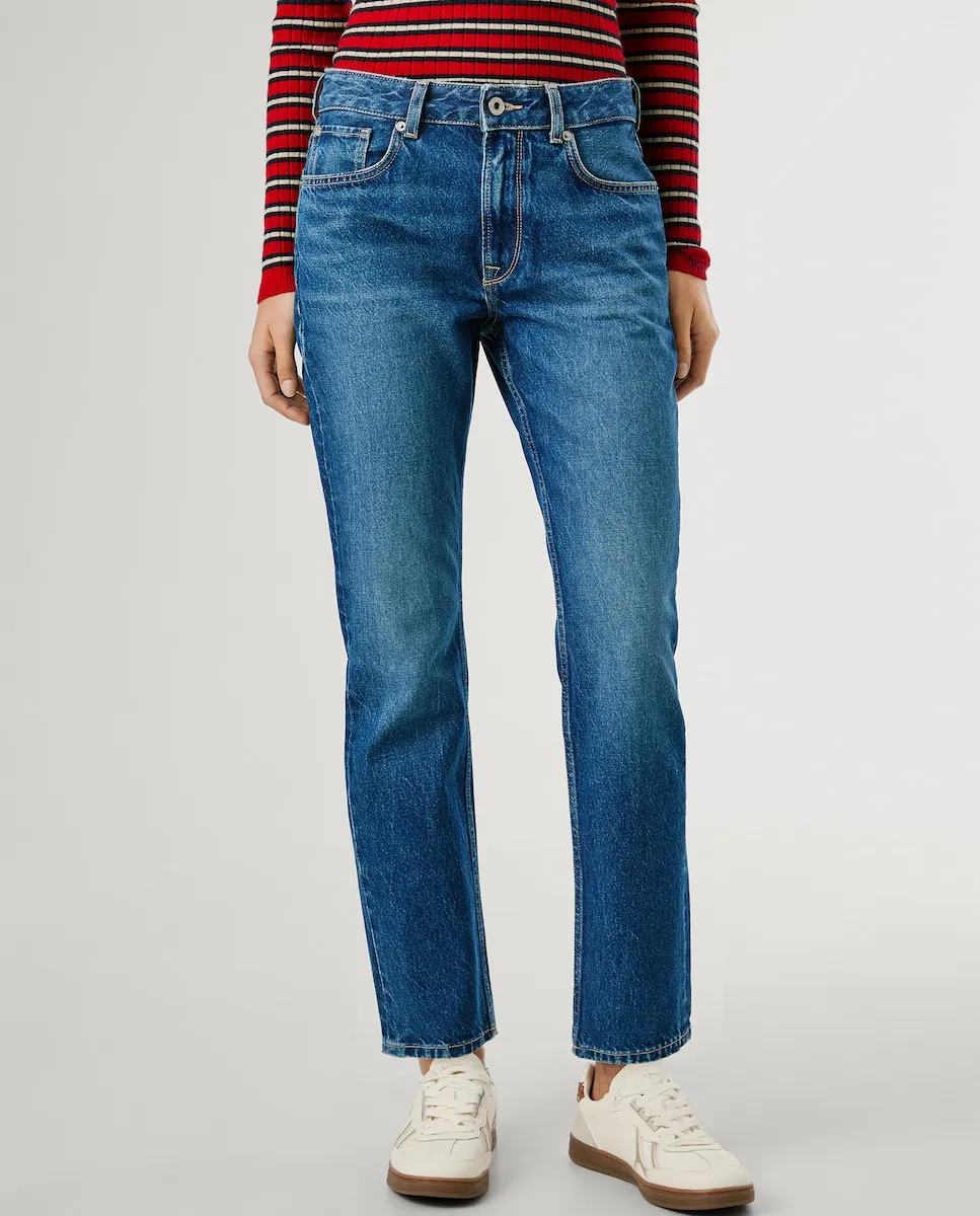 

Прямые женские джинсы средней посадки с эффектом износа Pepe Jeans, синий