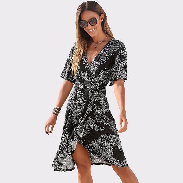 

Женское платье с поясом и асимметричным кроем Lascana, Black Printed