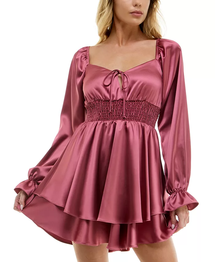 

Женское платье с запахом и присборенной талией из сатина B Darlin, розовый