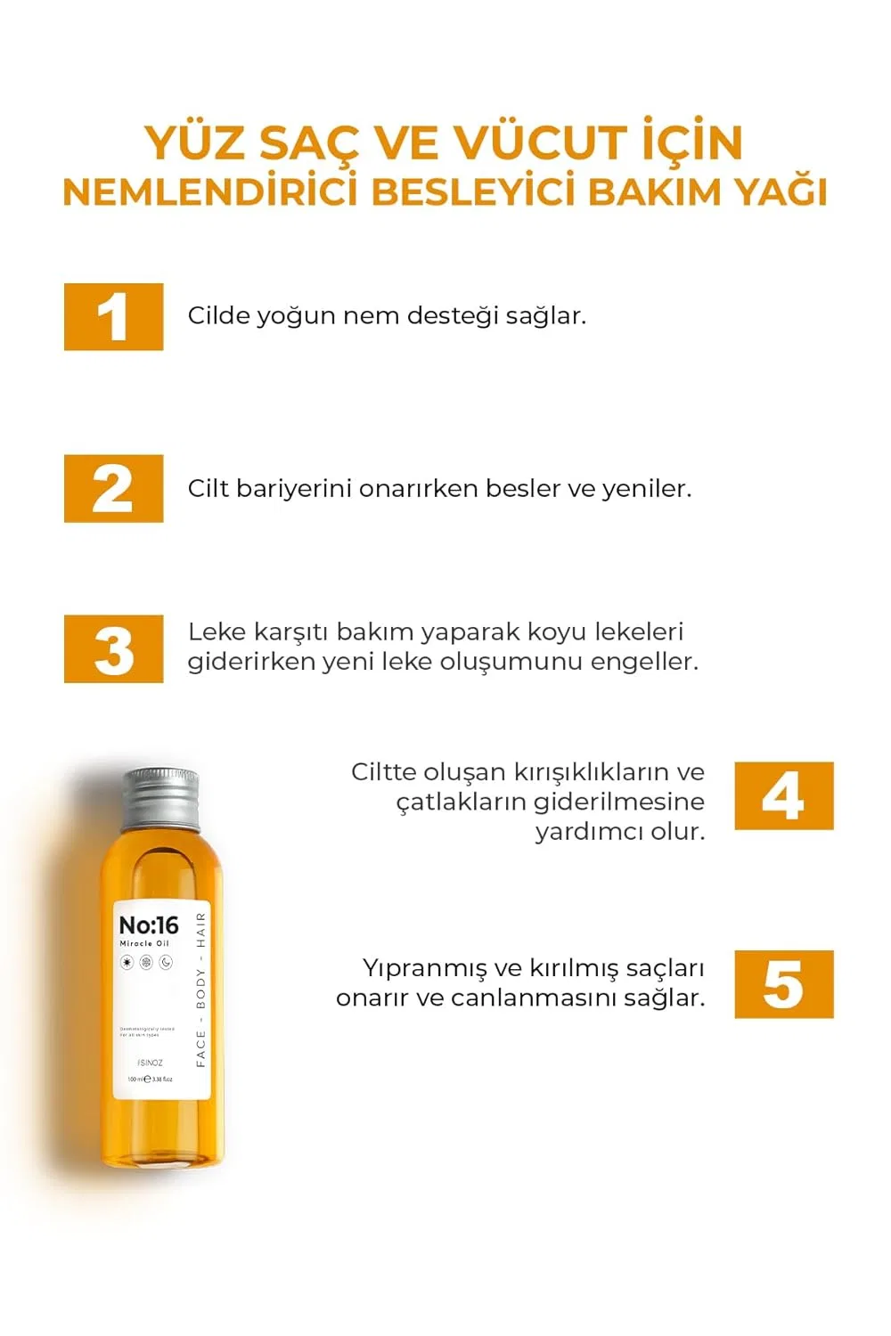 Многофункциональное масло No:16 Miracle Oil для лица, тела и волос от SİNOZ, 100 мл Sinoz — фото 2