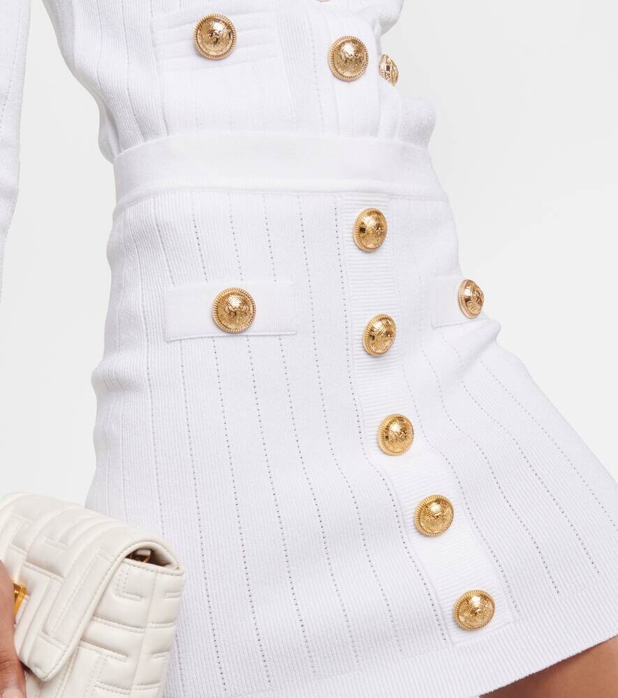 Трикотажная мини-юбка с высокой посадкой BALMAIN, белый — фото 4