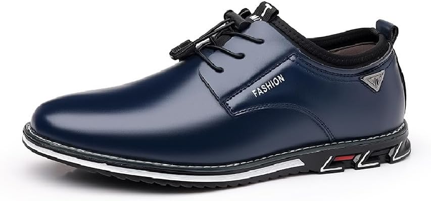 

Мужская повседневная кожаная бизнес-офисная лоферы Удобная мода Шнуровка Формальные плоские туфли Asifn, синий