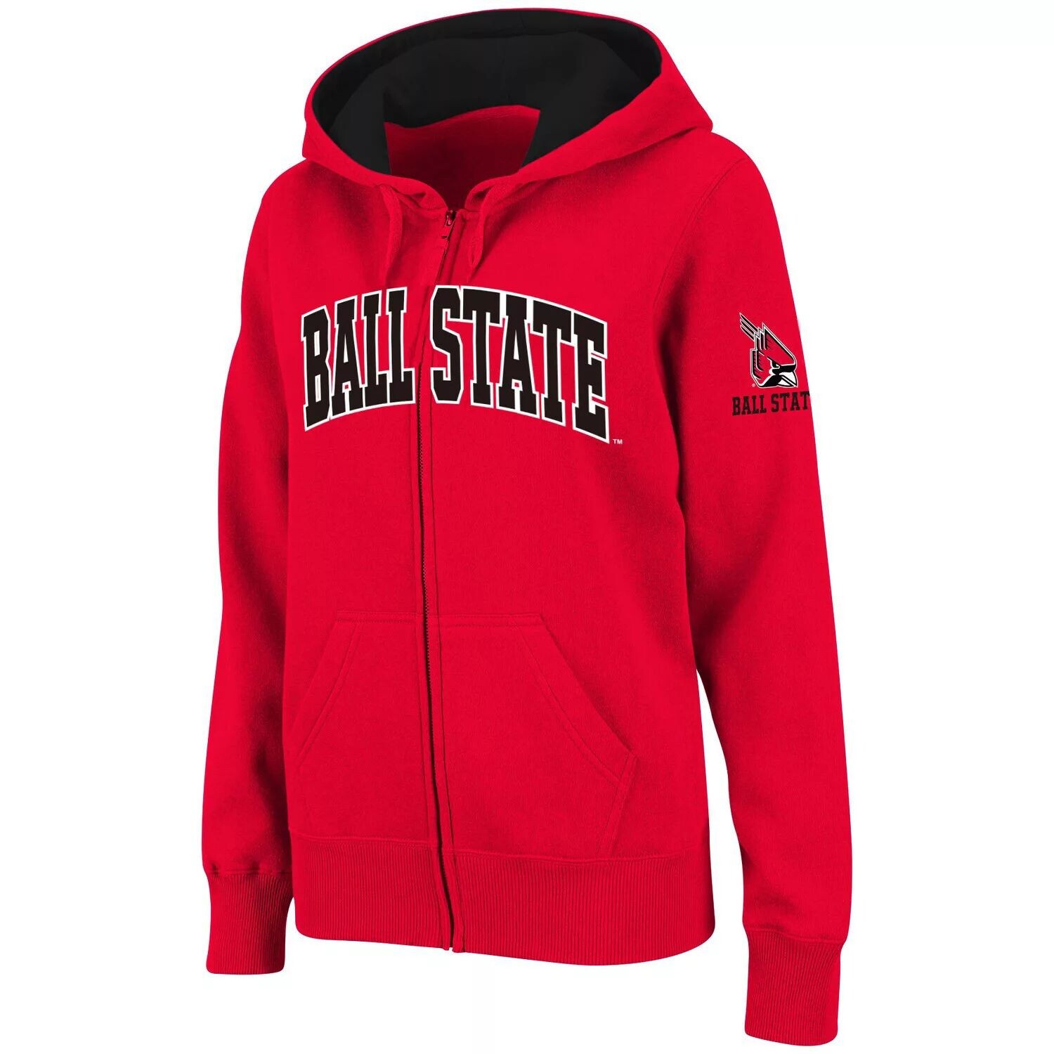 

Женская толстовка с капюшоном на молнии во всю длину и арочным именем Stadium Athletic Cardinal Ball State Cardinals Colosseum