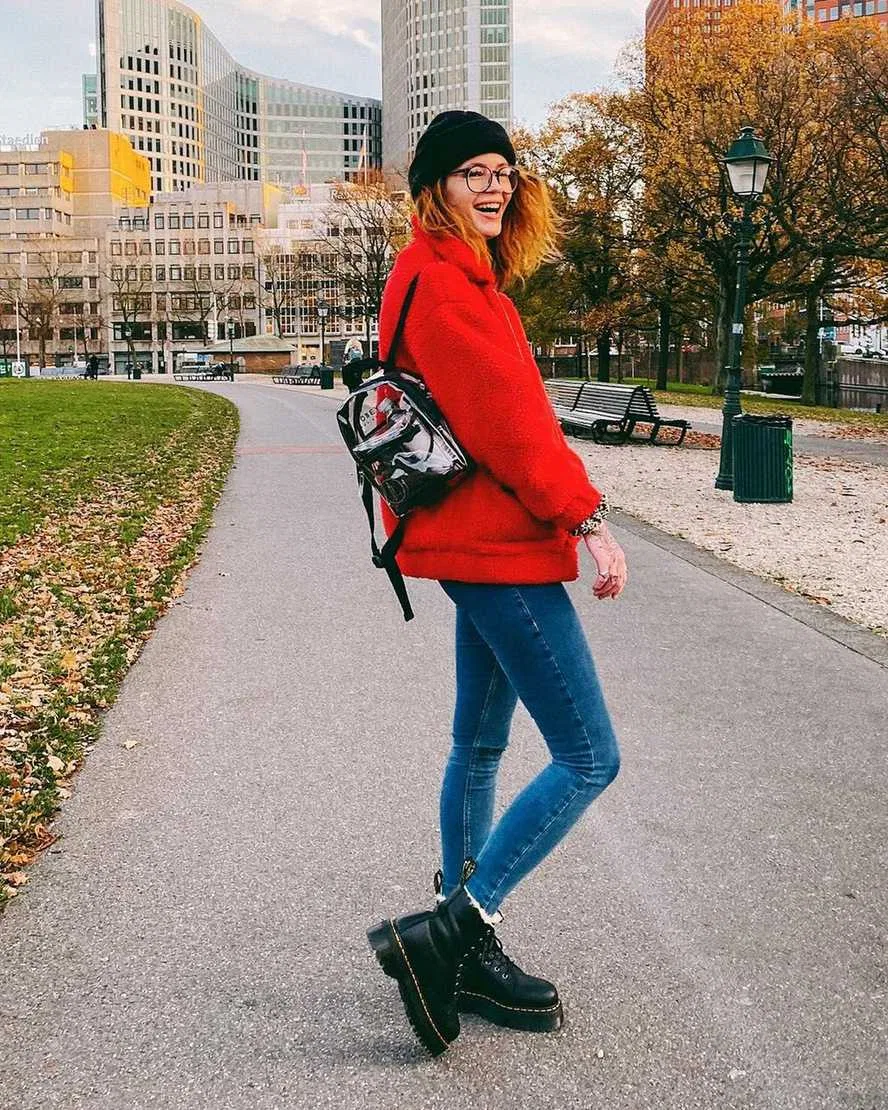 Ботинки Jadon из кожи на платформе с подкладкой из искусственного меха Dr Martens, черный — фото 4