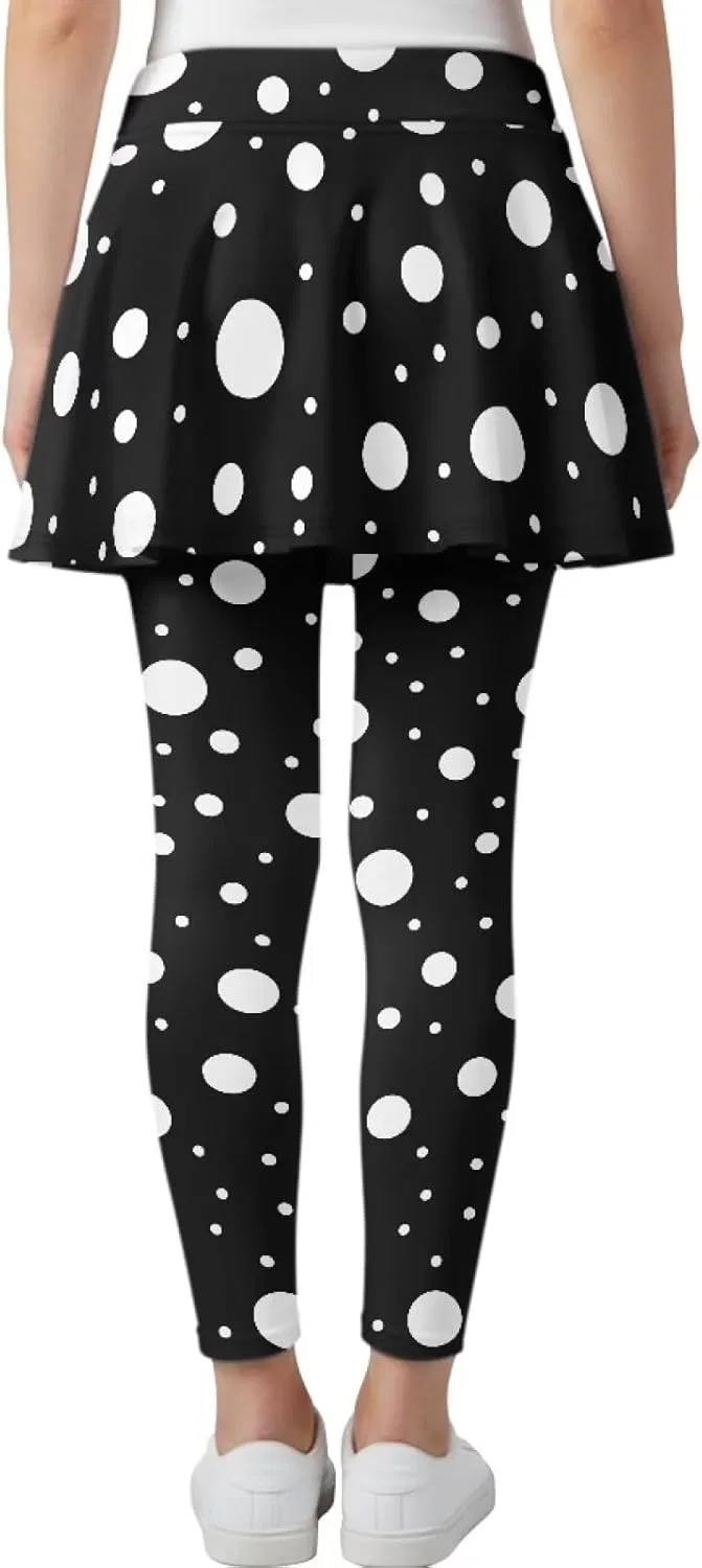 Леггинсы с юбкой для девочек, Hresuewn, 2-в-1, White Polka Dot-black — фото 2