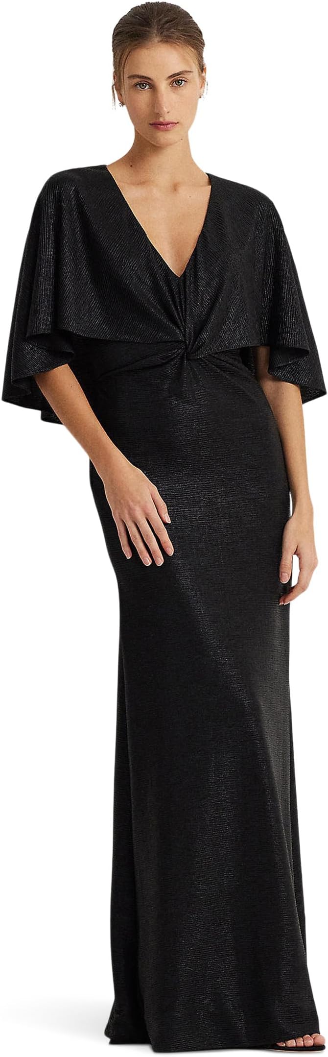 

Платье Lauren Ralph Lauren Metallic Knit Twist-Front Cape Gown, черный